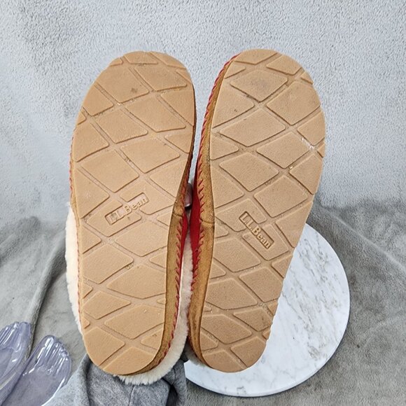 L.L. Bean Shoes Womens Size 7 Red Leather Wicked Good Slip On Slippers *Read* - Picture 7 of 9